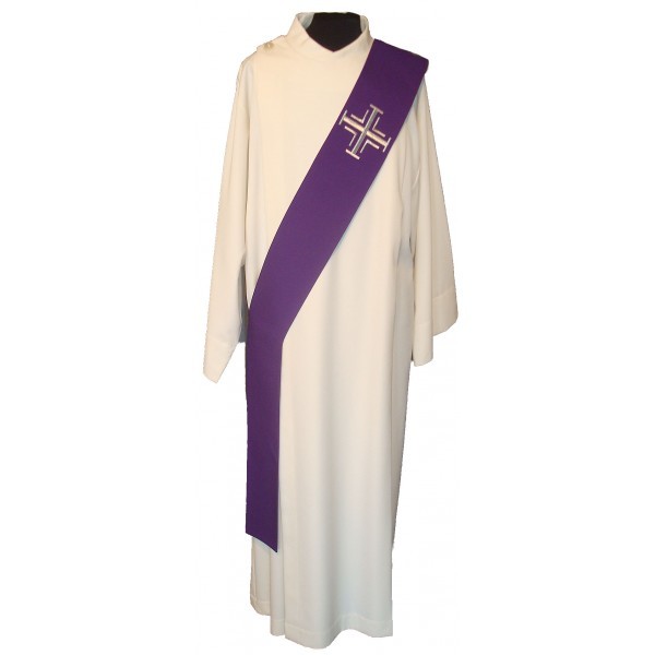 Diakonstola violett mit silbernen Kreuzen - Vorderteil